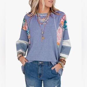 Boho Style Floral Patchwork Long Sleeve Top